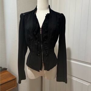 White House Black Market Black Ruffled Zip Blazer